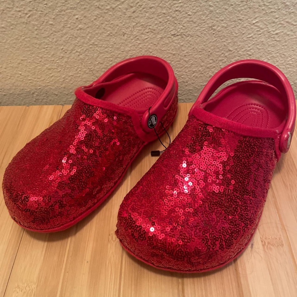 Customized red sequin crocs - Never Worn